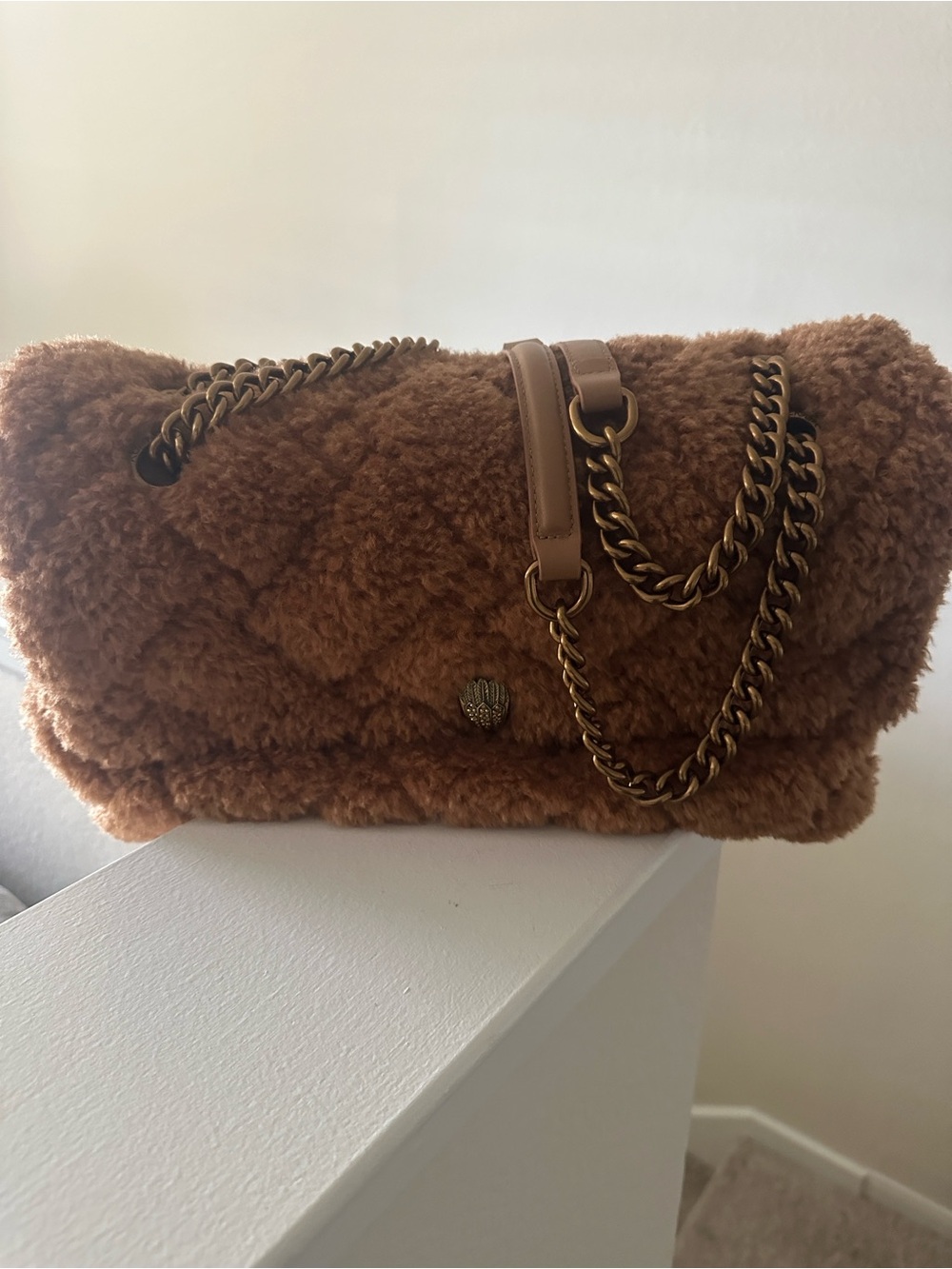 Kurt Geiger Teddy Plush Chain Shoulder Bag - Chestnut Brown